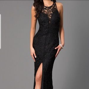 Dress Black Long lace sleeveless dress with slit